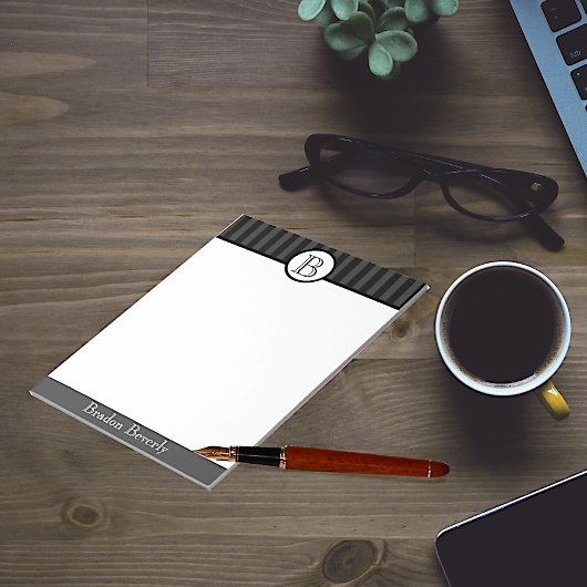 Bloc-note Monogramme Personnalisé Noir et Blanc