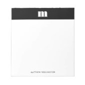 Bloc-note Monogramme personnalisé noir et blanc uni minimal  (Devant)