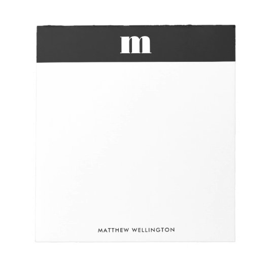 Bloc-note Monogramme personnalisé noir et blanc uni minimali (Devant)