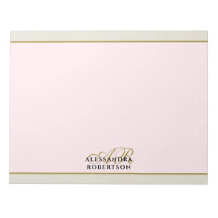 Bloc-note Monogramme personnalisé rose pastel or beige sable