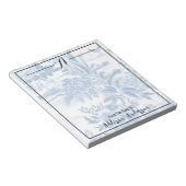 Bloc-note Monogramme personnalisé tendance Toile Florale ble (Incliné)