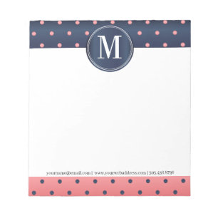 Bloc-note Monogramme Pois d'ardoise et de corail