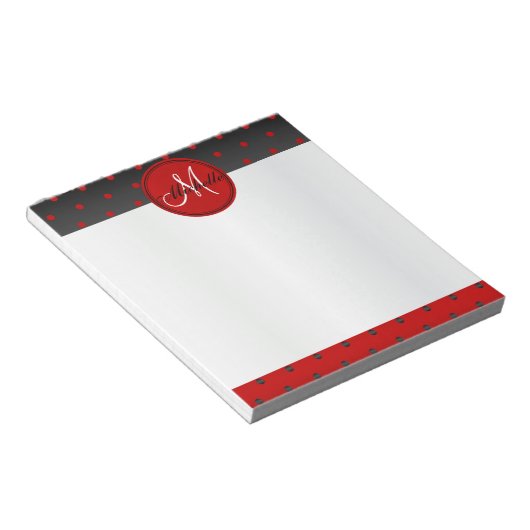 Bloc-note Monogramme Pois rouge et noir (Incliné)