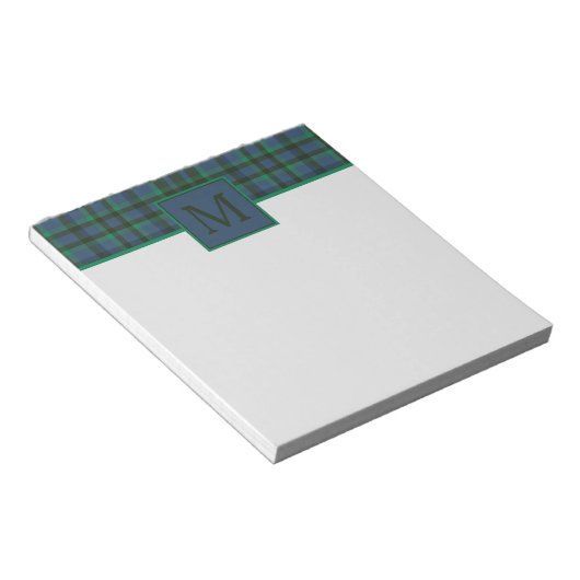 Bloc-note Monogramme préppy vert et bleu plaid (Incliné)