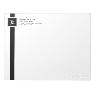 Bloc-note Monogramme professionnel en bande noire et blanche