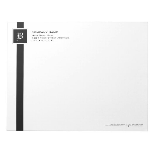 Bloc-note Monogramme professionnel en bande noire et blanche (Devant)