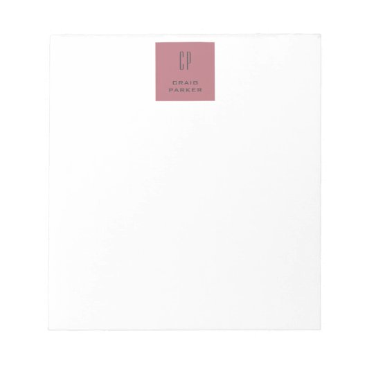 Bloc-note Monogramme professionnel moderne Rose clair or bla (Devant)