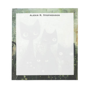 Bloc-note Monogramme Quatre Chats Noirs avec des Marguerites