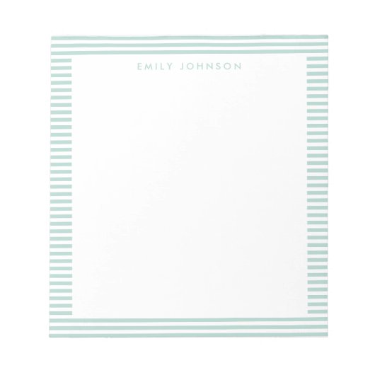 Bloc-note Monogramme Rayures Turquoise Minimaliste (Devant)