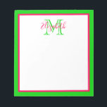 Bloc-note Monogramme rose et vert Preppy<br><div class="desc">Ce bloc-notes preppy comporte une bordure rose et verte brillante avec un monogramme correspondant que vous pouvez personnaliser avec votre choix de nom et d'initiale.</div>