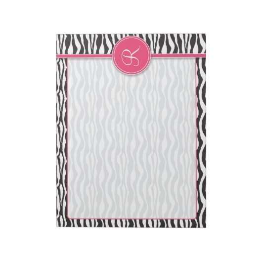 Bloc-note Monogramme rose Fille Zebra Impression (Tourné)
