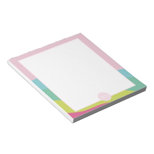 Bloc-note Monogramme rose moderne ondes abstraites girly Blo (Incliné)