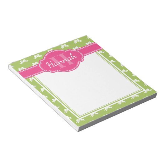 Bloc-note Monogramme rose Motif blanc vert (Incliné)