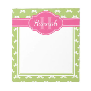 Bloc-note Monogramme rose Motif blanc vert