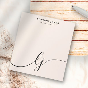 Bloc-note Monogramme rose rose rose moderne minimaliste fémi