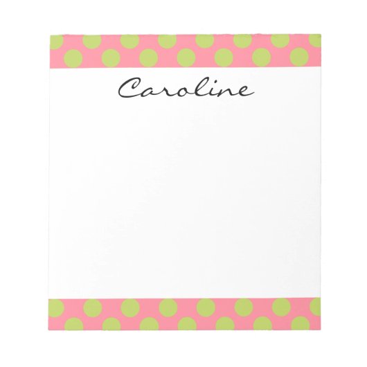 Bloc-note Monogramme rose vert mignon Chic Polka Motif (Devant)