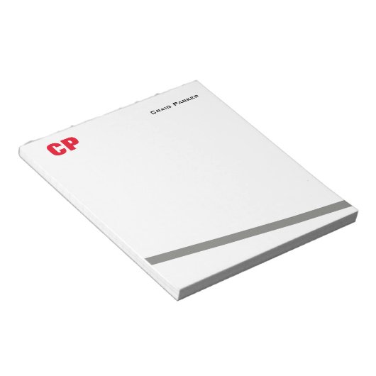 Bloc-note Monogramme rouge gras Ligne grise simple professio (Incliné)
