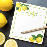 Bloc-note Monogramme rustique citrons d'aquarelle rayures<br><div class="desc">Rafraîchissez vos listes de choses à faire avec ce magnifique bloc-notes, chic, simple, moderne, monogramme personnalisé. Fraîches, rustiques, citrons d'aquarelle de campagne et feuilles verts, avec de la typographie manuscrite vert herbe, recouvrent des rayures jaunes sur un arrière - plan blanc. Personnalisez avec votre nom et le monogramme initial. Fait...</div>