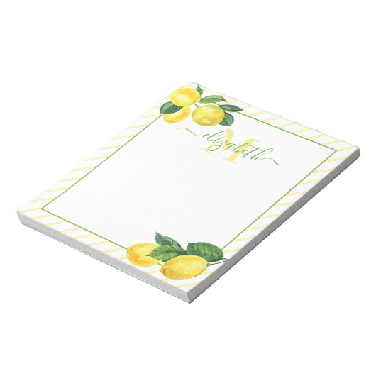 Bloc-note Monogramme rustique citrons d'aquarelle rayures (Tourné)