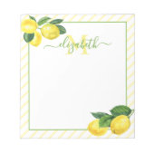 Bloc-note Monogramme rustique citrons d'aquarelle rayures (Devant)