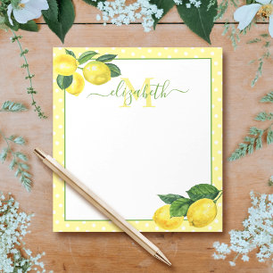 Bloc-note Monogramme rustique pays citron aquarelle pois