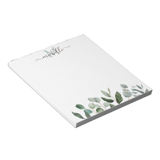 Bloc-note Monogramme Sage Green Eucalyptus Feuilles de verdu (Incliné)