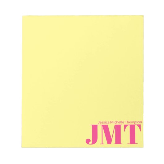 Bloc-note Monogramme simple jaune clair et rose clair (Devant)