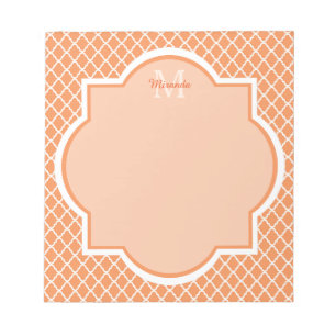 Bloc-note Monogramme Stylé Quatrefeuille Orange Avec Nom