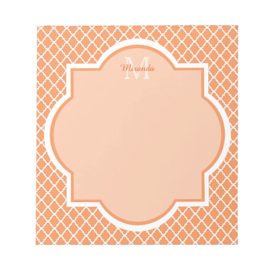 Bloc-note Monogramme Stylé Quatrefeuille Orange Avec Nom (Devant)