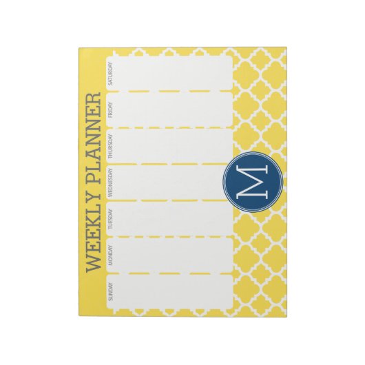 Bloc-note Monogramme sur mesure du Motif de Quatrefoil Jaune (Tourné)