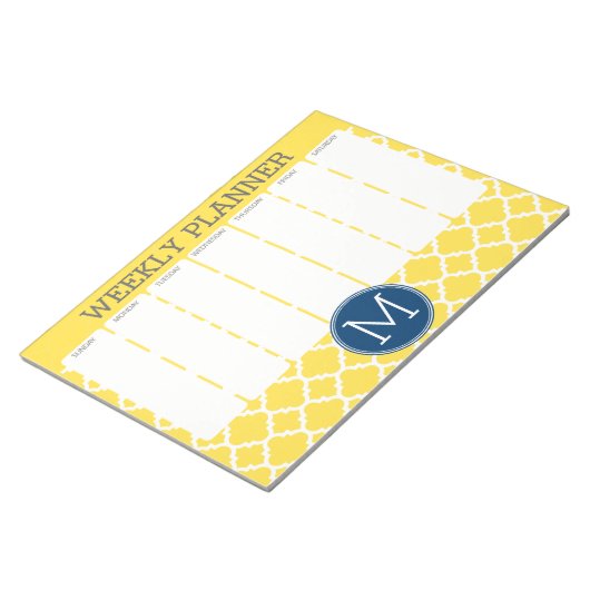 Bloc-note Monogramme sur mesure du Motif de Quatrefoil Jaune (Incliné)