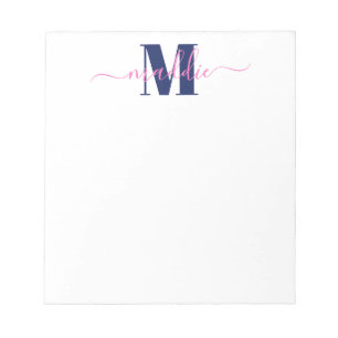 Bloc-note Monogramme tendance pour filles, bleu et rose