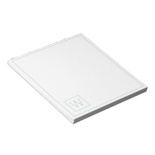 Bloc-note Monogramme Turquoise clair simple et blanc (Incliné)