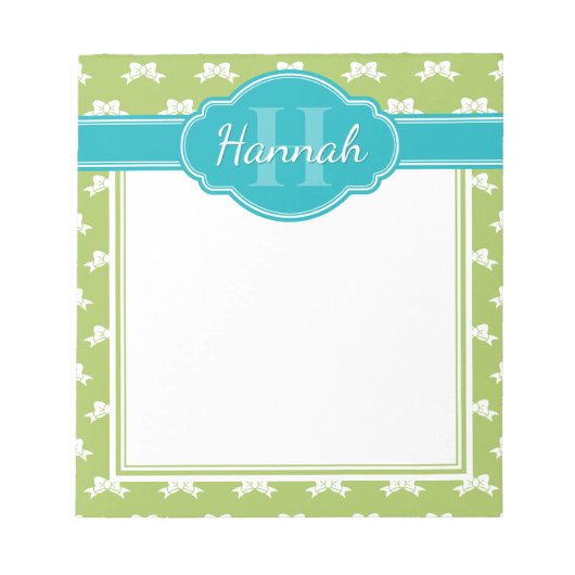 Bloc-note Monogramme Turquoise de Motif blanc vert (Devant)
