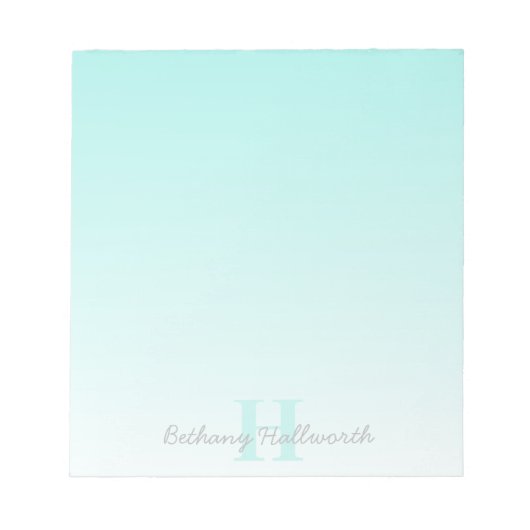 Bloc-note Monogramme Turquoise personnalisé et script de nom (Devant)
