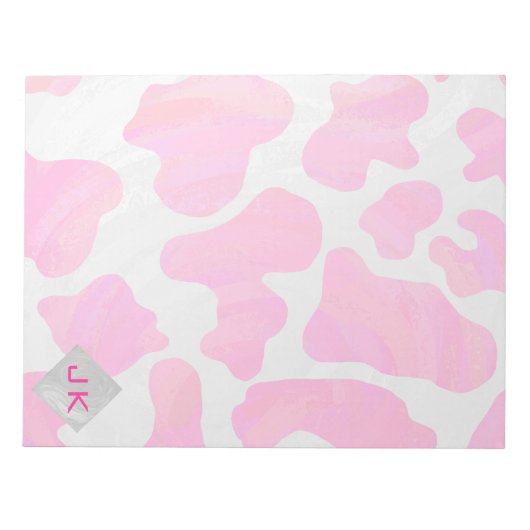 Bloc-note Monogramme Vache rose et blanc chaud (Devant)