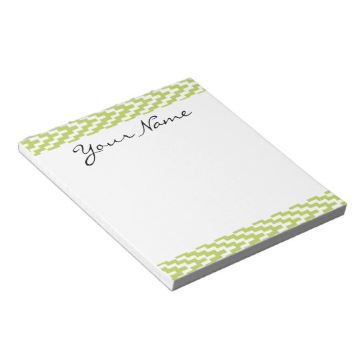 Bloc-note Monogramme Vert Blanc Ikat Chevron Zig Zag Motif (Incliné)