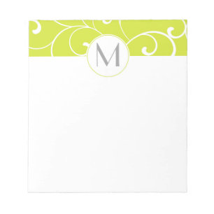 Bloc-note Monogramme vert de chaux de boucles lunaires moder