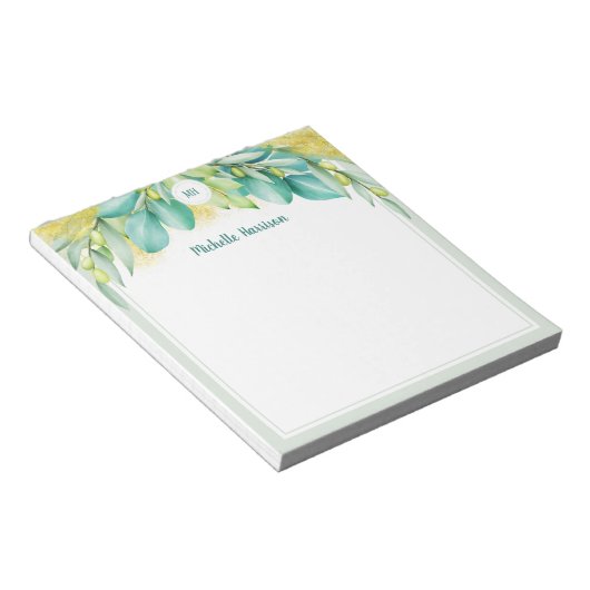 Bloc-note Monogramme Vert Eucalyptus Feuille Olive (Incliné)