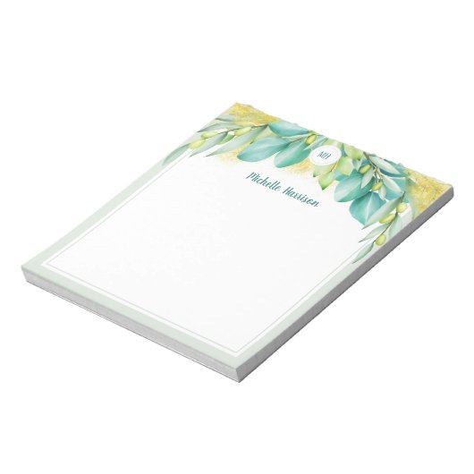 Bloc-note Monogramme Vert Eucalyptus Feuille Olive (Tourné)