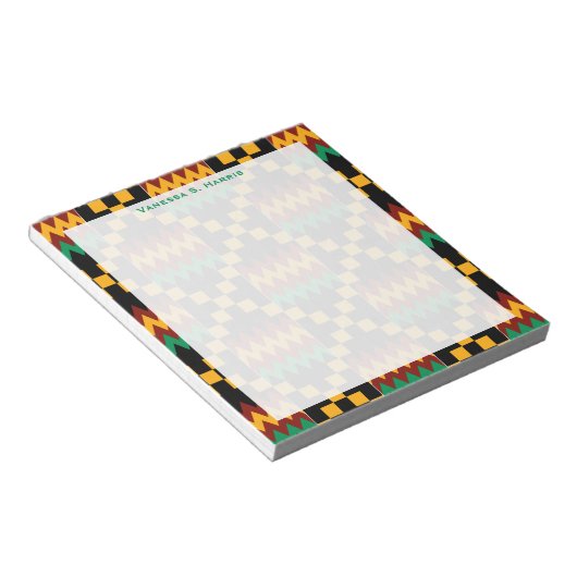 Bloc-note Monogramme vert Noir Jaune Kwanzaa Kente Tissu (Incliné)