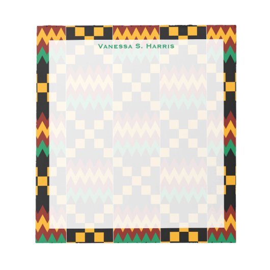 Bloc-note Monogramme vert Noir Jaune Kwanzaa Kente Tissu (Devant)