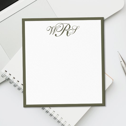 Bloc-note Monogramme vert olive classique