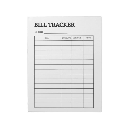 Bloc-note Monthly Bill Tracker Notepad (Tourné)