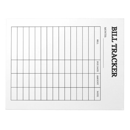 Bloc-note Monthly Bill Tracker Notepad (Devant)