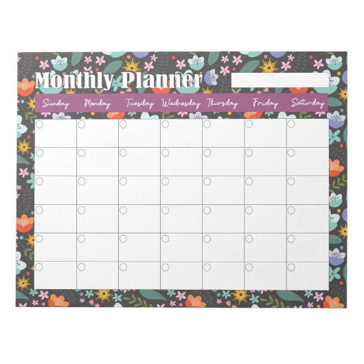 Bloc-note Monthly Planner Spring Colorful Flowers  (Devant)