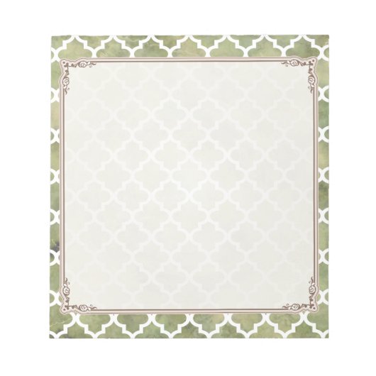Bloc-note Moroccan Tile Trellis Patterm on Moss Green Marble (Devant)