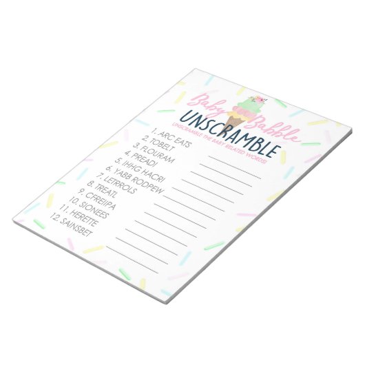 Bloc-note Mot de crème glacée Débrouiller le Baby shower pac (Incliné)