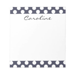 Bloc-note Motif à pois tendance bleu marine blanc Monogramme