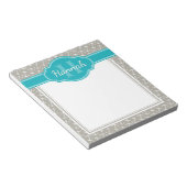 Bloc-note Motif Ancre blanc gris Turquoise Monogramme (Incliné)